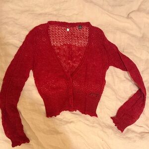 Anthropologie Red delicate crocheted lace sweater